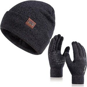 Winter 1-3 PCS Beanie Hat Gloves For Men And Women, Knit Fleece Lined Warm,Black